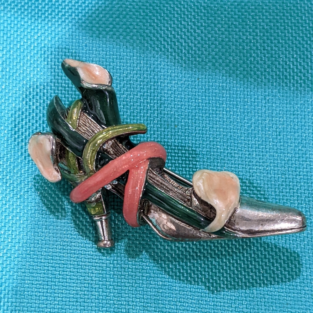 Vintage Signed Kenneth Jay Lane Sterling Enamel High Heel Shoe.